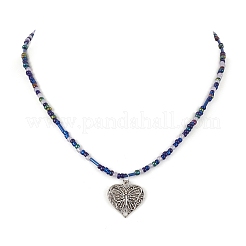 Cuore in lega in stile tibetano con collana pendente a farfalla con catene di perline&nbsp;NJEW-JN04341