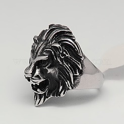 Valentinstag einzigartige Geschenkideen Retro Herren 304 Edelstahl breite Löwenringe&nbsp;RJEW-F006-200