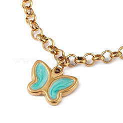 Emaille-Schmetterlings-Charm-Armband mit Rolo-Ketten&nbsp;BJEW-G669-16G