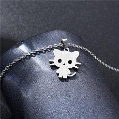 Colliers pendentifs en acier inoxydable en forme de chat&nbsp;PW-WGF5F36-01