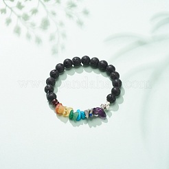 Pulsera elástica de chips de piedras preciosas naturales y sintéticas con cruz de aleación&nbsp;BJEW-JB08583