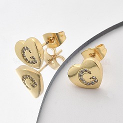 Orecchini a bottone con micro pavé di zirconi chiari in ottone placcato cremagliera&nbsp;EJEW-K299-01G-G