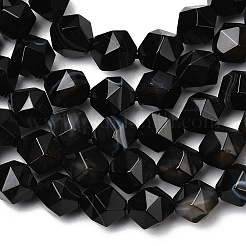 Fili di perle di agata nera naturale a strisce/agata striata&nbsp;G-Z119-A03-02