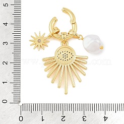 Pendentifs en laiton sertis de micro-pavés de zirconiums cubiques bleus et de perles d'imitation en plastique&nbsp;LS-CU-CBA1242-01C-G