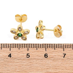 Micro laiton fleur pavent zircone cubique boucles d'oreille&nbsp;EJEW-Z087-01G