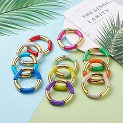 11 pièces 11 couleurs imitation pierres précieuses acrylique et ccb plastique tube incurvé gros bracelets extensibles ensemble pour les femmes&nbsp;BJEW-JB08137