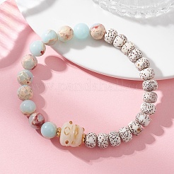 Elastische Armbänder aus synthetischem Kaiserjaspis und ungefärbten natürlichen Mond- und Stern-Xingyue-Bodhi-Perlen für Damen&nbsp;BJEW-TA00738