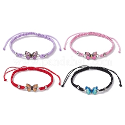 4 bracelet tressé réglable en cordon de polyester ciré pour femmes&nbsp;BJEW-JB11275