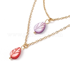 Colgante de hoja de concha sintética collares de doble capa y aretes colgantes&nbsp;SJEW-F217-04G