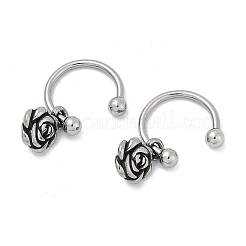 Boucles d'oreilles créoles pendantes en acier inoxydable chirurgical 316 avec fleur de rose pour femmes&nbsp;EJEW-G416-45AS