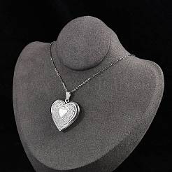 Anlaufgeschützte Medaillon-Anhängerkette aus 304 Edelstahl mit Herzmotiv für Damen&nbsp;NJEW-M050-04F-P