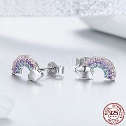 Rhodinierte Ohrstecker aus Sterlingsilber mit 925 Zirkonia&nbsp;EJEW-FF0011-02