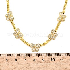 Colliers en laiton sertis de micro-pavés de zirconiums cubiques transparents en forme de papillon et de perles rondes&nbsp;KK-CBA4547-13G