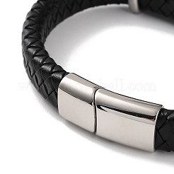 Pulseras de cordón de cuero sintético negro trenzado para hombre&nbsp;BJEW-K243-07AS