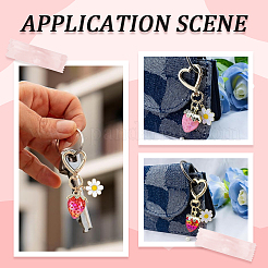 2 ciondolo decorativo in lega smaltata e acrilico con fragole e fiori in 2 colori&nbsp;HJEW-SP0001-13
