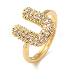 Bague réglable en laiton plaqué avec lettres micro pavées et zircones cubiques transparentes pour femmes&nbsp;KK-S391-03G-U