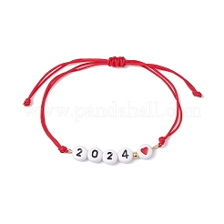 Set di 2 cuore a 2 colori con parola 2024 braccialetti di perline intrecciate in acrilico&nbsp;BJEW-JB09780