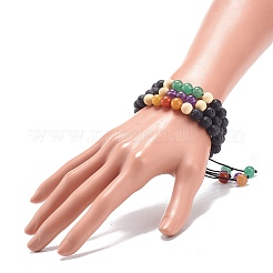 7 Uds. Juego de 7 pulseras de cuentas trenzadas de piedras preciosas naturales y cuentas de madera y roca de lava natural&nbsp;BJEW-JB08836