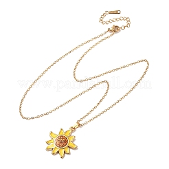Collares con colgante de girasol amarillo esmaltado en acero inoxidable 304 y cadena de cable para mujer&nbsp;NJEW-Z119-01G