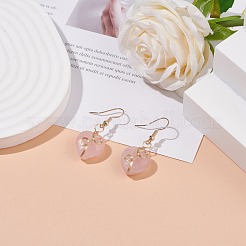 Natürliche Rose Ohrringe Quarz Herz&nbsp;EJEW-JE04914