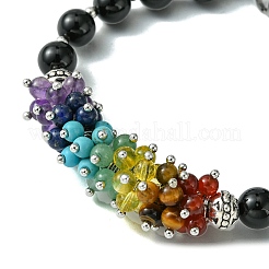 Pulsera de cuentas de ágata negra natural&nbsp;BJEW-TA00402-01