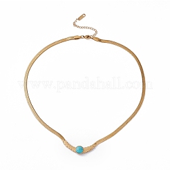 Collier pendentif en turquoise synthétique avec chaînes à chevrons en acier inoxydable 304&nbsp;NJEW-P269-06A-G