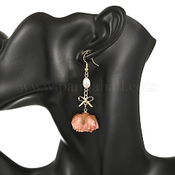 Boucles d'oreilles pendantes en laiton et résine époxy en forme de fleur&nbsp;EJEW-JE07519