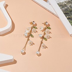 Aretes colgantes de perla de plástico abs y vidrio con flores&nbsp;EJEW-JE05217