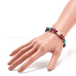 Natürlicher Mashan-Jade-Totenkopf und synthetisches türkisfarbenes (gefärbtes) Perlen-Stretch-Armband&nbsp;BJEW-JB08377-05