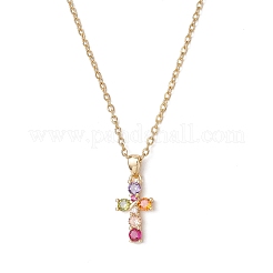 Collier avec pendentif croix en zircone cubique colorée en laiton et chaîne en acier inoxydable 304 pour femmes&nbsp;NJEW-JN05358