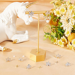 4 paio di 4 orecchini a bottone a forma di fiore in ottone con zirconi cubici&nbsp;EJEW-BBC0001-15
