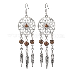 Orecchini pendenti in lega con howlite sintetica e pietre naturali miste&nbsp;EJEW-JE06067