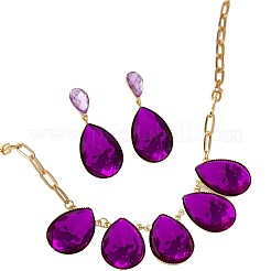 Set di collana con ciondolo in lega di vetro a goccia e orecchini pendenti a bottone&nbsp;FS-WG22B44-01