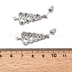 Boucles d'oreilles pendantes en laiton avec micro pavé de zircons cubiques et arbres de Noël&nbsp;EJEW-C165-01P