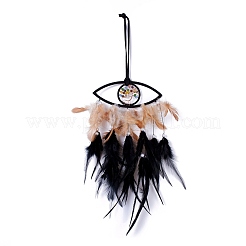 Handgemachtes Auge & Baum des Lebens gewebtes Netz/Netz mit Feder-Wandbehang-Dekoration&nbsp;HJEW-K035-02