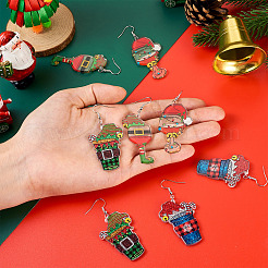 4 Paar weihnachtliche Ohrringe aus Eisen für Damen&nbsp;EJEW-TA00594