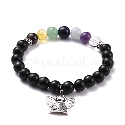 Stretch-Armband mit runden Perlen aus natürlichem Obsidian und gemischten Steinen&nbsp;BJEW-JB07060
