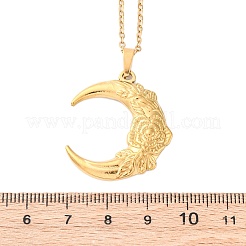 Colliers avec pendentif lune et fleur en acier inoxydable 304&nbsp;NJEW-H059-11G