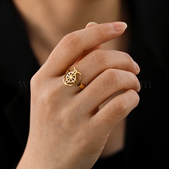 Anello polsino aperto in acciaio inossidabile 304 con nodo da marinaio a forma di cuore per donna&nbsp;RJEW-E073-01G