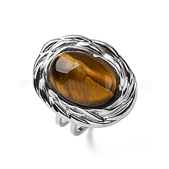 Ovale Fingerringe aus natürlichem Tigerauge&nbsp;RJEW-M063-01P-13