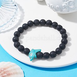 Set di braccialetti elasticizzati con delfino turchese sintetico e roccia lavica in 2 colori di 2 colori&nbsp;BJEW-JB09838