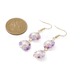 Orecchini pendenti con semi di vetro e perle di conchiglia e fiori con perline&nbsp;EJEW-JE05275