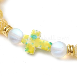 5 Stück Stretch-Armbänder aus synthetischem Mondstein und mattierten&nbsp;BJEW-JB11333