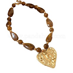 Colliers pour femmes avec pendentif cœur texturé en alliage et perles acryliques&nbsp;WG43395-01
