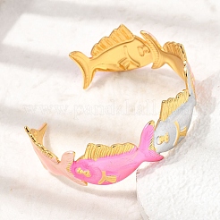 Bracciali aperti da donna in acciaio inossidabile 304 smaltato a forma di pesce&nbsp;SA-CBA1A30-02A-G