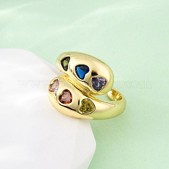 Bagues de manchette réglables en laiton avec micro pavé de zircones cubiques pour femmes&nbsp;RJEW-U053-01G