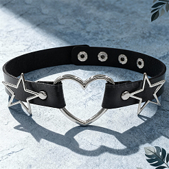Choker-Halskette im Punk-Rock-Stil aus einer Legierung mit Stern- und Herzgliedern sowie Kunstleder&nbsp;NJEW-WH20004-20A