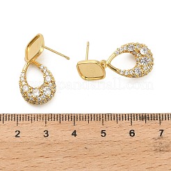 Orecchini a bottone a goccia in ottone micro pavé di zirconi cubici trasparenti&nbsp;KK-D102-01G