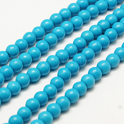 1 brin de perles rondes synthétiques turquoise teintées en bleu ciel profond&nbsp;X-TURQ-G106-6mm-02F