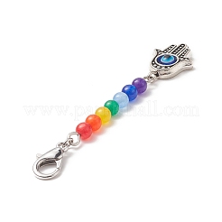 Mano di hamsa in lega con decorazione pendente con perline rotonde in Malesia tinta naturale&nbsp;HJEW-JM00941